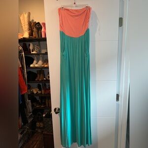 Coral and Teal Maxi Dress